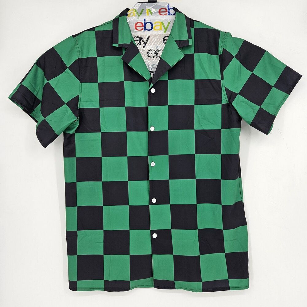 Steady Hands Shirt Mens XL Checkered Short Sleeve Button Up Anime Graphic Casual